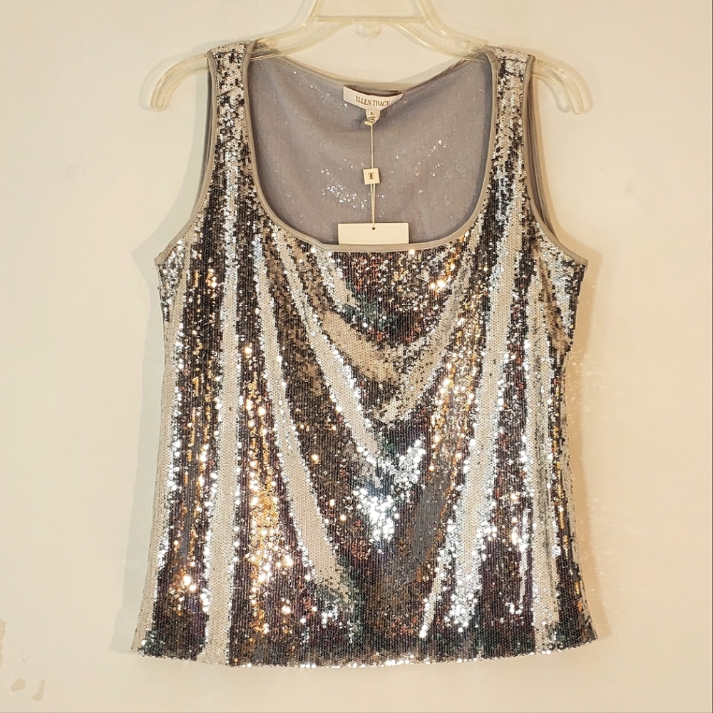 NWT Ellen Tracy Silver Sleeveless Tank